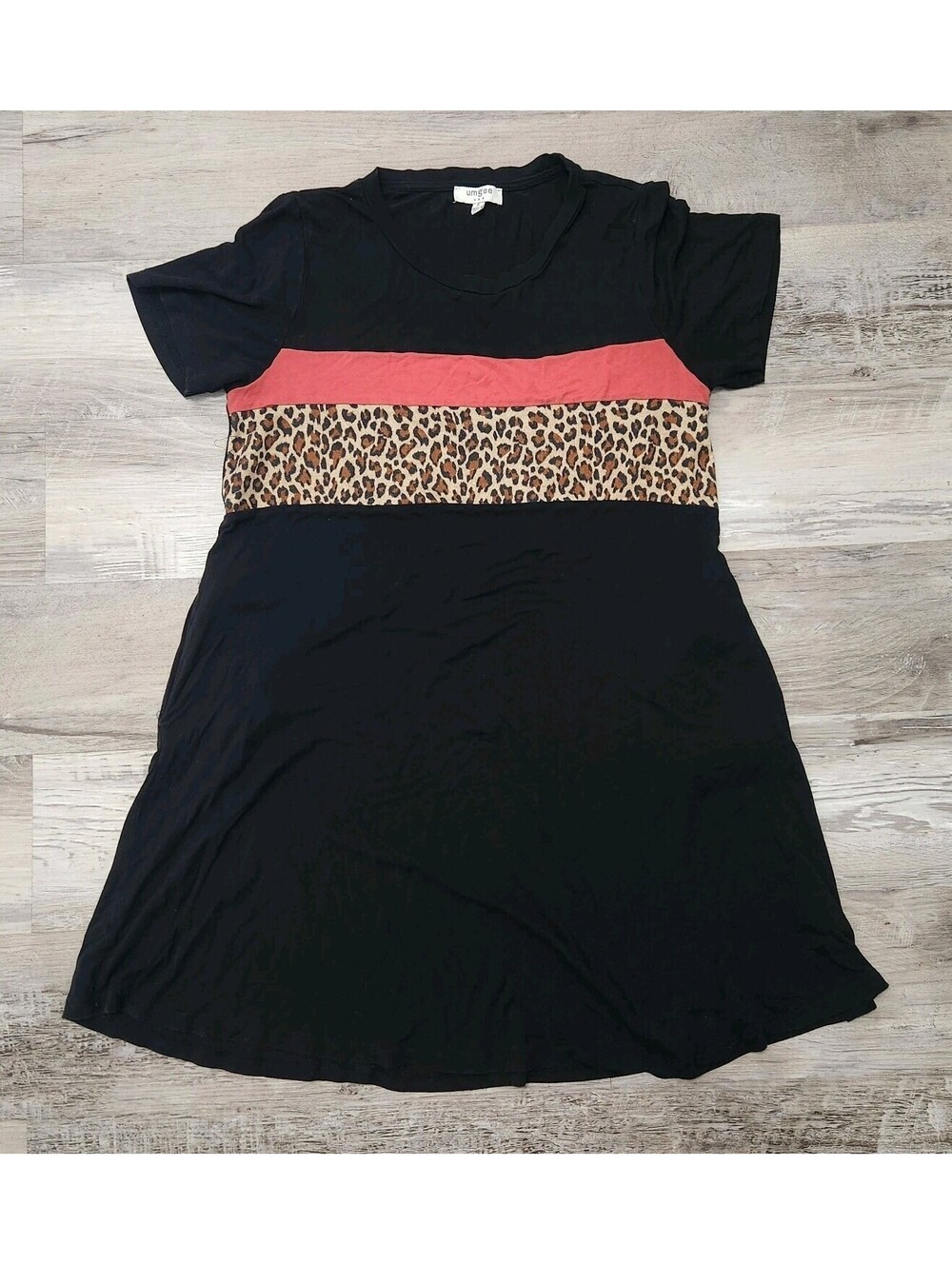 Umgee Dress Small Cheetah Midi Pockets T Shirt Dress